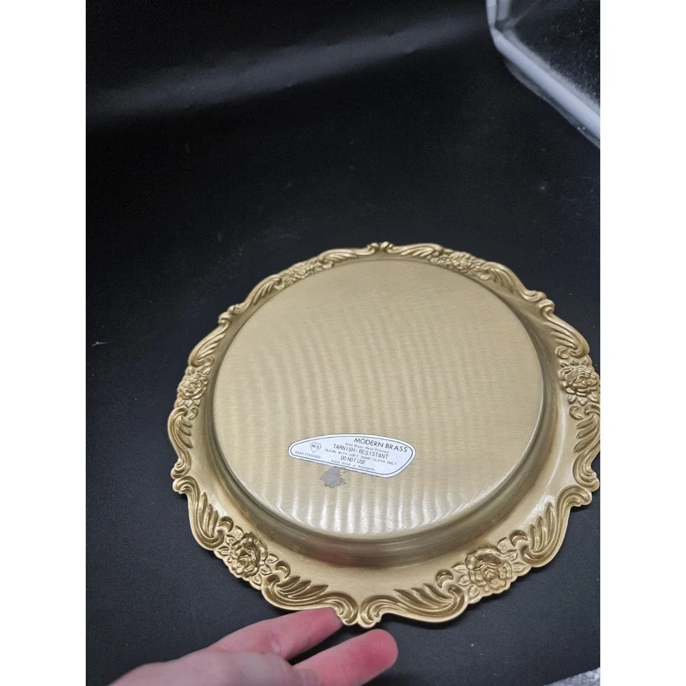 Vintage Modern Brass Solid Brass Hand‎ Polished Round Tray Tarnish Resistant